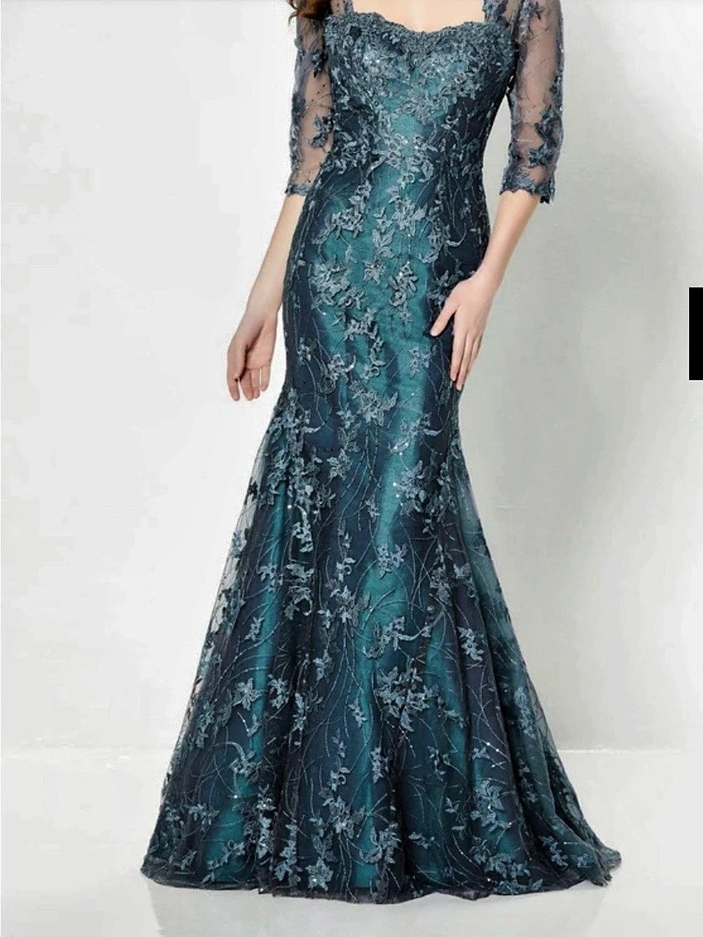 Montage by Mon Cheri Floral Lace Mermaid Prom Dress Blue Size 8